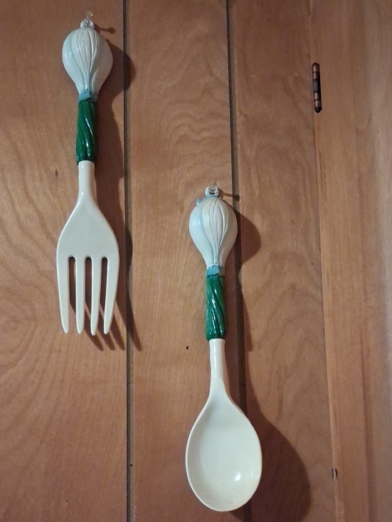 Other - Vintagr Cream and Green Onion Serving Spoon and Fork Set